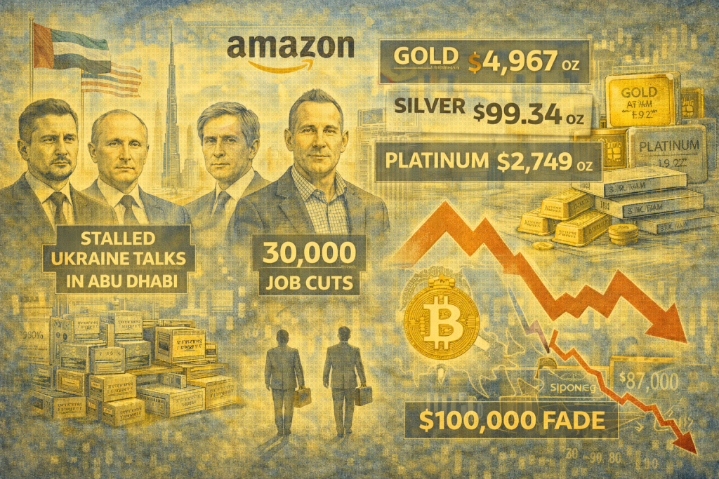 Evening digest: Bitcoin slides below $90K, Amazon layoffs mount, gold at record highs
